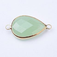 ゴールデントーン真鍮ガラスティアドロップリンクコネクター  薄緑  21x11x5mm  穴：2mm&nbsp;GLAA-J010A-HF30-G