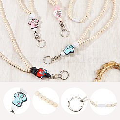 4Pcs Wood & Silicone Retractable Badge Reel with Chains&nbsp;HJEW-SC00159