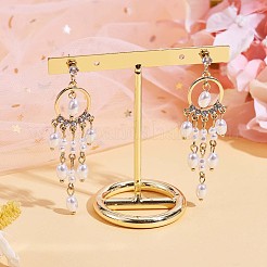 シェルパールシャンデリアピアス  女性のための合金ロング タッセル ドロップ イヤリング  ゴールドカラー  70x18.5mm  ピン：0.7mm&nbsp;JE964A