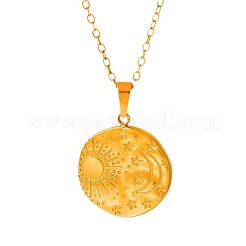 女性用月と太陽のペンダントネックレスが付いた304ステンレススチールディスク  18KGP本金メッキ  17.72インチ（45cm）&nbsp;SN6832-2