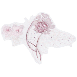 花のレースの刺繍の縫製繊維のアップリケ  DIYアクセサリー  ピンク  365x245x6mm。&nbsp;DIY-WH20011-90A