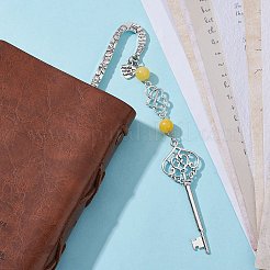母の日の鍵と天然マレーシアジェイドのインフィニティ ラブ ハート ペンダント ブックマーク  花柄チベット風合金フックブックマーク  136x21x3mm  ペンダント：122x22x8.5mm&nbsp;AJEW-JK00259-03