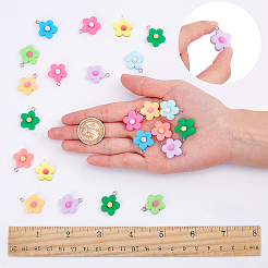 樹脂チャーム  プラチナメッキのスクリューアイピンヒートンキャップ付き  花  ミックスカラー  22~28x19~25x7~8mm  穴：1.8~2mm  10色  4個/カラー  40個/箱&nbsp;RESI-SC0001-21P