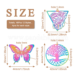 48Pcs 12 Styles Ion Plating(IP) 201 Stainless Steel Filigree Pendants&nbsp;STAS-BY0001-07