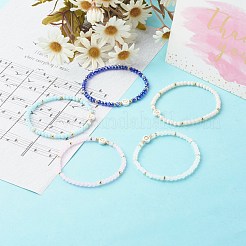 ガラスビーズストレッチブレスレット  アクリル＆真鍮ビーズ付き  ハートパータン付きのフラットラウンド  ミックスカラー  内径：2-1/4インチ（5.7cm）&nbsp;BJEW-JB06576
