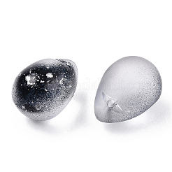 ツートンスプレー塗装ガラスチャーム  銀箔で  艶消し  ティアドロップ  ブラック  14x10x9.5mm  穴：1mm&nbsp;GLAA-T016-37-E01