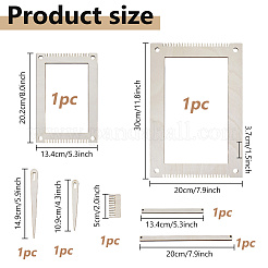 木製編み機キット7個  長方形の編み枠を含む  針  櫛  シャトル  ベージュ  30x20x0.5cm&nbsp;DIY-WH0136-910
