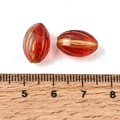 焼き付け塗料と金色の金属で覆われたガラスビーズ  オーバル  ファイヤーブリック  14x9x8.5mm  穴：1.5mm&nbsp;GL-CBA1477-08D