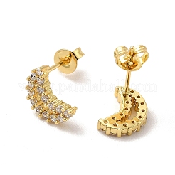 Clear Cubic Zirconia Hollow Out Crescent Moon Stud Earrings&nbsp;EJEW-F301-11