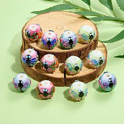 5個の手作りランプワークビーズ  トンボと花の丸  ライトスカイブルー  15~15.5x13.5~14mm  穴：2.8mm&nbsp;LAMP-SZ0001-50D
