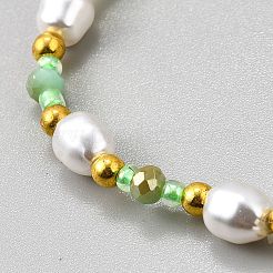 女性用プラスチックパールビーズストレッチブレスレット  多面カットガラスビーズ  薄緑  内径：1-7/8インチ（4.8cm）&nbsp;BJEW-WH0016-69B