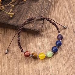 Chakra Natural Mixed Gemstone Round Beaded Braided Bead Bracelets&nbsp;HJ2409