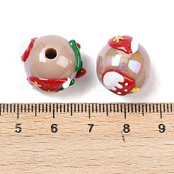 クリスマス用UVメッキ不透明アクリルビーズ  虹色の  ラウンド  エナメル  ロージーブラウン  15x17.5x18mm  穴：3mm&nbsp;OACR-H057-01C