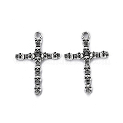 合金のチベット風チャーム  頭蓋骨と交差  アンティークシルバー  38x26x3.5mm  穴：2mm&nbsp;TIBEP-T004-05AS