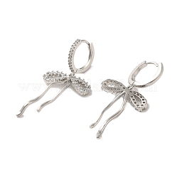 真鍮マイクロパヴェクリアキュービックジルコニアフギーフープピアス（女性用）  蝶結び  プラチナ  47x23mm&nbsp;EJEW-A040-11P