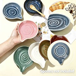 丸い陶器の食器置き  台所用品ホルダー  スプーン用  取鍋  トング  レッド  140x115x24mm  内径：109mm&nbsp;PR-FZCA307-04