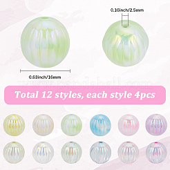 48個 12スタイル UVメッキアクリルビーズ  虹色の  カボチャ  ミックスカラー  16mm  穴：2.5mm  4個/スタイル&nbsp;OACR-SC0002-19