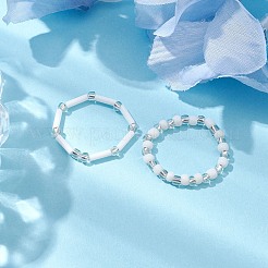 女性用ガラスビーズストレッチリング  弾性水晶の線で  ホワイト  3mm  内径：20mm  2個/セット&nbsp;RJEW-JR00691
