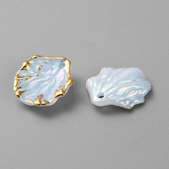 オペークアクリルパーツ  ゴールドスタンピングエッジリーフチャーム  アリスブルー  17x15x4mm  穴：1.5mm&nbsp;RESI-TAC0020-04A
