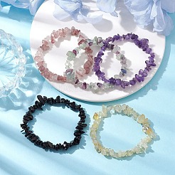 12 Constellation Natural Mixed Gemstone Chip Beaded Stretch Bracelets Sets for Women Men&nbsp;BJEW-JB10264-02
