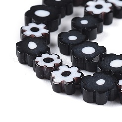 手作りミッレフィオーリガラスビーズ連売り  花  ブラック  6.4~9x3.2mm  穴：1mm  約53~56個/連  15.75''（40センチメートル）&nbsp;X-LAMP-J035-8mm-01