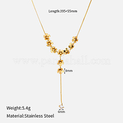 304 Stainless Steel Pave Clear Cubic Zirconia Flower Pendant Y Necklaces for Women&nbsp;WGDABD2-02