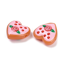 手作りのハートランプワークビーズ連売り  花  ピンク  24~25x24~25x11mm  穴：1.4mm  約15個/連  14.2''（36センチメートル）&nbsp;LAMP-P069-04B-06