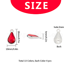 合金ガラスペンダント  多面カット  ティアドロップ  プラチナ  ミックスカラー  18x10x5~5.5mm  穴：1.8~2mm  13色  4個/カラー  52個/箱&nbsp;PALLOY-SC0002-32