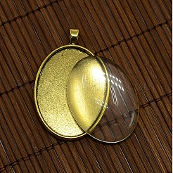 40x30mm Clear Oval Glass Cabochon Cover and Alloy Blank Pendant Cabochon Settings for DIY Portrait Pendant Making&nbsp;DIY-X0159-G-LF