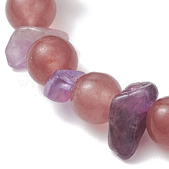 Natural Amethyst Chip & Natural Strawberry Quartz Round Beaded Stretch Bracelets for Women&nbsp;BJEW-JB13279-01
