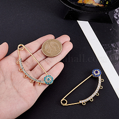 真鍮ブローチ金具 2色 2個  キルトピン  ラインストーン付き  ゴールドカラー  ミックスカラー  31x67x8.5mm  穴：2mm  1pc /カラー&nbsp;KK-PH0013-71