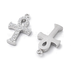 304ステンレススチールマイクロパヴェキュービックジルコニアペンダント  クロスチャーム  ステンレス鋼色  17.5x10x2mm  穴：1.2mm&nbsp;STAS-Z121-47P-02
