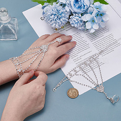 2Pcs Brass Rhinestone Chain Finger Rings Bracelet&nbsp;BJEW-ME0001-02