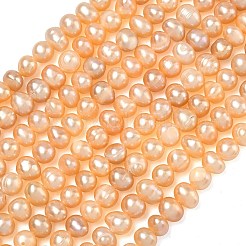 天然養殖淡水パールビーズ連売り  ポテト  グレード3 A  オレンジ  5.5~6mm  穴：0.5~0.6mm  約63~65個/連  13.50''（34.3センチメートル）&nbsp;PEAR-L034-11C