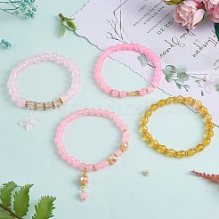 4Pcs 4 Style Natural Malaysia Jade & Synthetic Citrine Beads Bead Bracelets Set&nbsp;BJEW-SW00105-02