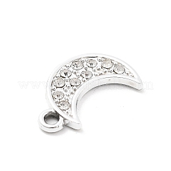 合金ラインストーンペンダント  UVメッキ  ムーン  プラチナ  18x11.5x2mm  穴：1.8mm&nbsp;FIND-U026-17P