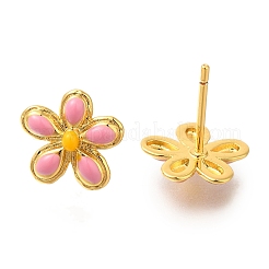 ラックメッキフラワー真鍮スタッドピアス  エナメル  長持ちメッキ  鉛フリー＆カドミウムフリー  18KGP本金メッキ  ミックスカラー  10x10mm&nbsp;EJEW-H016-42G