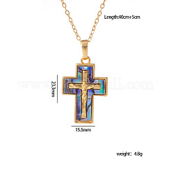 Brass Pave Natural Paua Shell Religion Jesus Cross Pendant Necklaces for Women&nbsp;FS-WGAAB84-03