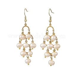 304 Stainless Steel & Natural Cultured Freshwater Pearl Beads Cluster Chandelier Earrings for Women&nbsp;EJEW-JE07467