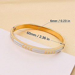 リーフ模様304ステンレススチールヒンジ付きバングル  女性用エナメルバングル  18KGP本金メッキ  1/4インチ（0.6cm）  内径：2-3/8インチ（6cm）&nbsp;FS-WGBBE22-01