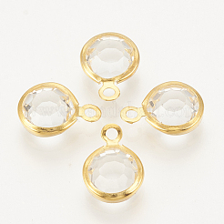 ガラスチャーム  304ステンレススチール製金具付き  フラットラウンド  多面カット  ゴールドカラー  透明  12x8.5x4mm  穴：1.5mm&nbsp;X-GLAA-S171-001K