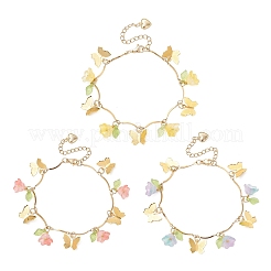 304ステンレススチールリンクチャームブレスレット  蝶  女性用ガラス＆アクリル  ゴールドカラー  ミックスカラー  7-1/2インチ（19.1cm）  3個/セット&nbsp;BJEW-JB12458
