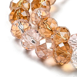 ガラスビーズ連売り  多面カット  ロンデル  パールピンク  10x8mm  穴：1mm  約63~65個/連  19.2~20インチ（48~50cm）&nbsp;EGLA-A034-M10mm-23