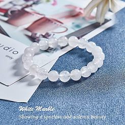 天然石ホワイトジェイドラウンドビーズ連売り  8mm  穴：1mm  100個/箱&nbsp;G-OC0001-09
