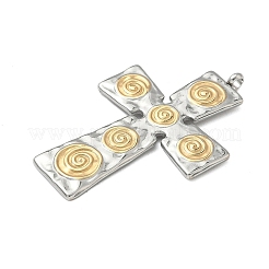 304ステンレスペンダント  クロスチャーム  イオンプレーティング（ip）  ゴールデン·ステンレス鋼色  47x30x1.5mm  穴：3mm&nbsp;X-STAS-R164-02GP