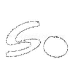 304ステンレススチールチェーンネックレス＆ブレスレットセット  イオンプレーティング（ip）  ステンレス鋼色  603mm&nbsp;SJEW-D091-11P