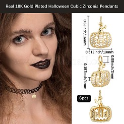 6Pcs Halloween Brass Cubic Zirconia Pendants&nbsp;ZIRC-BBC0003-41