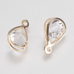 ガラスラインストーンチャーム  鉄パーツ  ティアドロップ  ゴールドカラー  16x9x7mm  穴：15mm&nbsp;X-IFIN-F144-24G