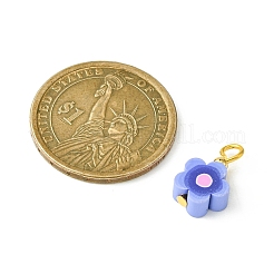 手作り樹脂粘土ペンダント  鉄パーツ  花のチャーム  ゴールドカラー  16x9.5x4mm  穴：2~3mm  6色  1個/色  6個/セット&nbsp;PALLOY-JF02386-01