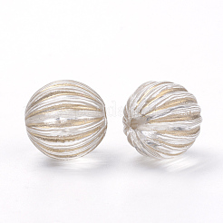 メッキクリアアクリルビーズ  ゴールドライン入り  コルゲートラウンド  透明  12mm  穴：1.5mm&nbsp;X-PACR-Q115-60-12mm
